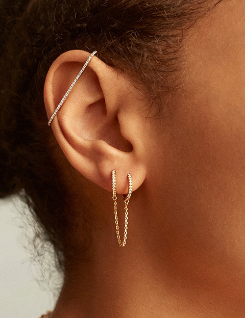 Fashion Golden Diamond-studded Geometric Alloy Ear Clip Earring Set