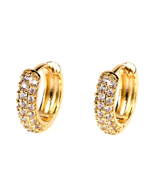 Fashion White Diamond C-shaped Gold-plated Copper Earrings With Diamonds
