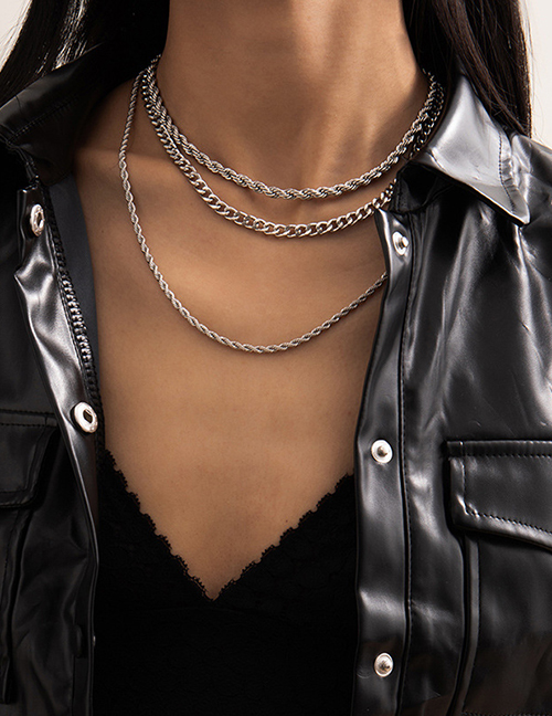 Fashion White K Chain Alloy Three-layer Necklace