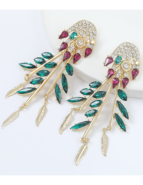 Fashion Color Alloy Diamond Acrylic Flower Leaf Tassel Earrings