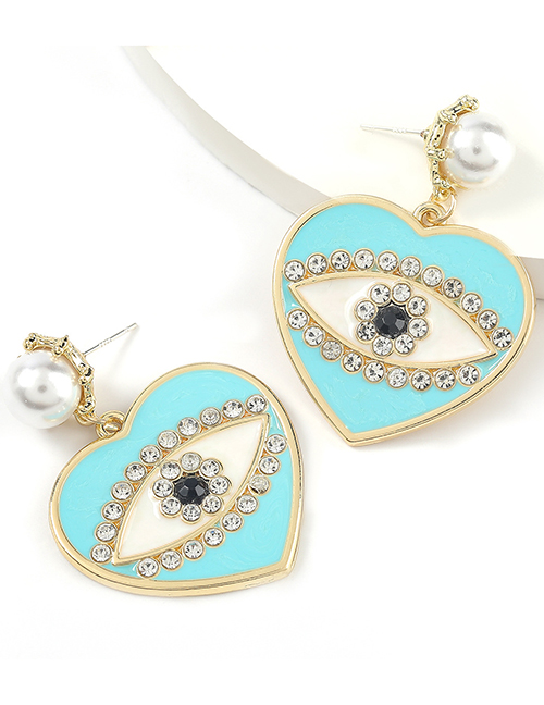 Fashion Blue Alloy Drop Oil Diamond Pearl Love Eye Earrings
