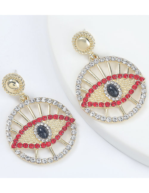 Fashion Red Alloy Diamond Acrylic Round Eye Earrings