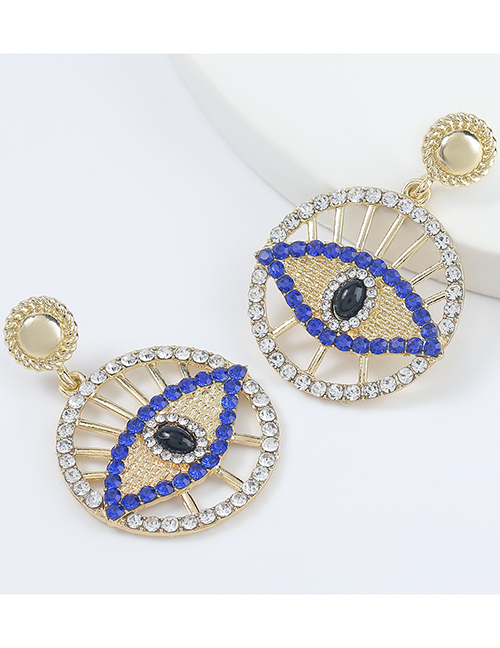 Fashion Blue Alloy Diamond Acrylic Round Eye Earrings