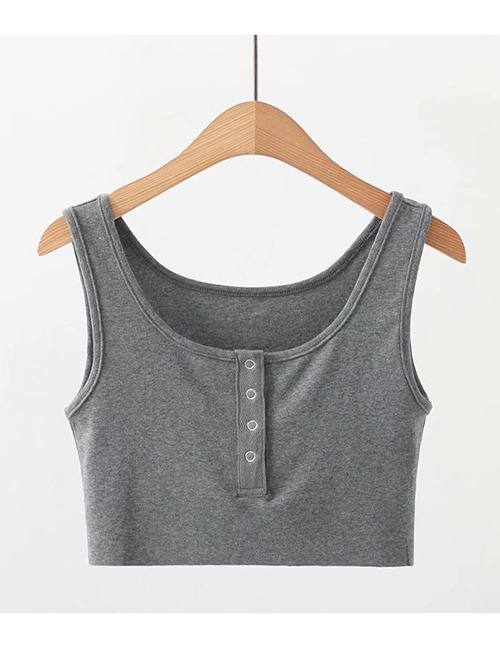 Fashion Gray Solid Color One-breasted Slim Short Camisole Top