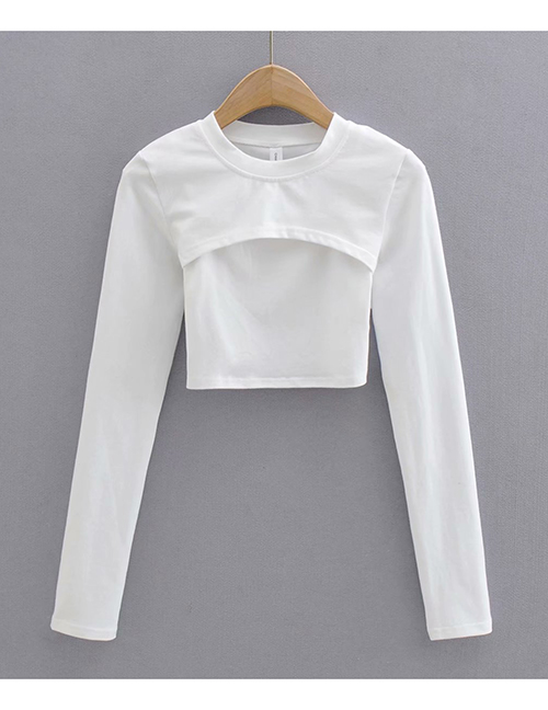 Fashion White Solid Color Hollow Sling Two-piece T-shirt Top
