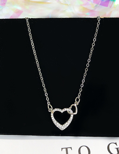 Fashion Silver Micro Diamond Heart Pendant Alloy Necklace