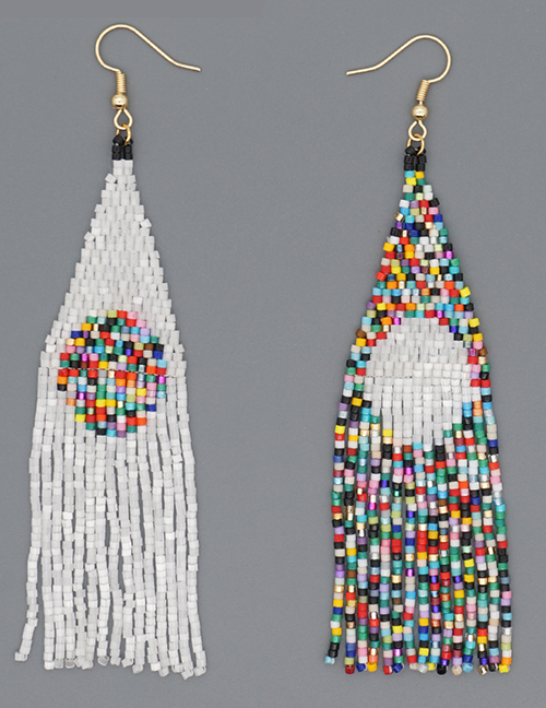 Fashion Color Mixing Rice Beads Woven Starry Sky Contrast Tassel Earrings