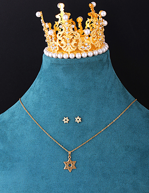 Fashion Golden Geometric Five-pointed Star Necklace And Earrings Set