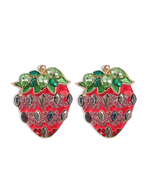 Fashion Rose Red Alloy Pearl Strawberry Stud Earrings