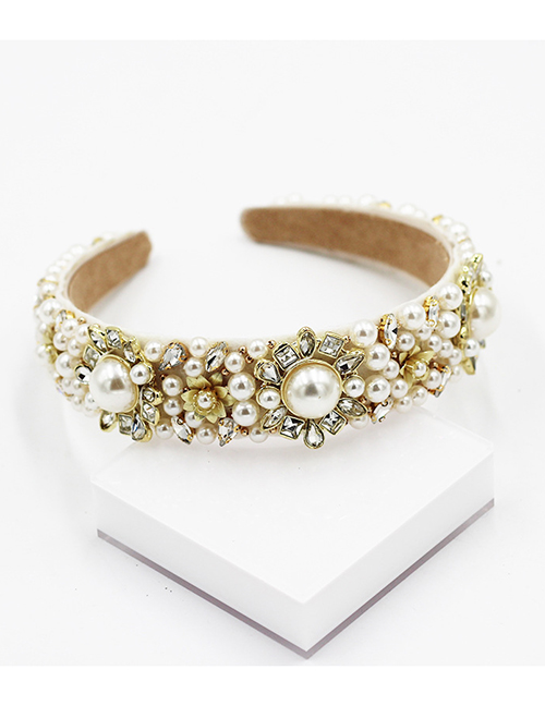 Fashion Pearl Hand-stitched Pearl And Diamond Geometric Headband