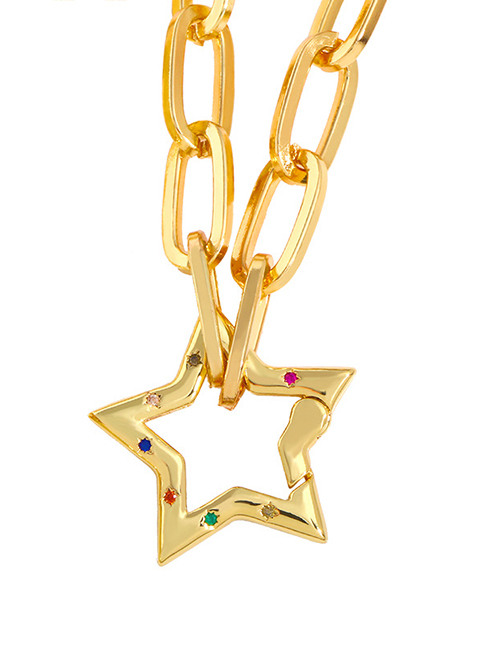Fashion Five-pointed Star Chain Love Heart Geometric Diamond-set Copper And Gold-plated Necklace