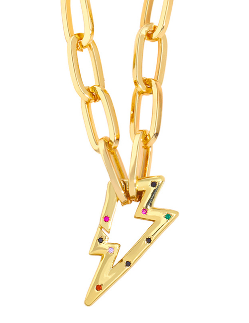 Fashion Lightning Chain Love Heart Geometric Diamond-set Copper And Gold-plated Necklace