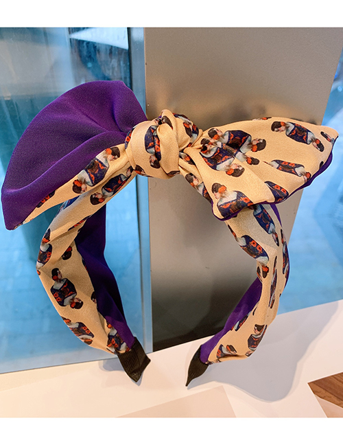 Fashion Purple + Beauty Geometric Printed Bowknot Lattice Wide-brimmed Headband