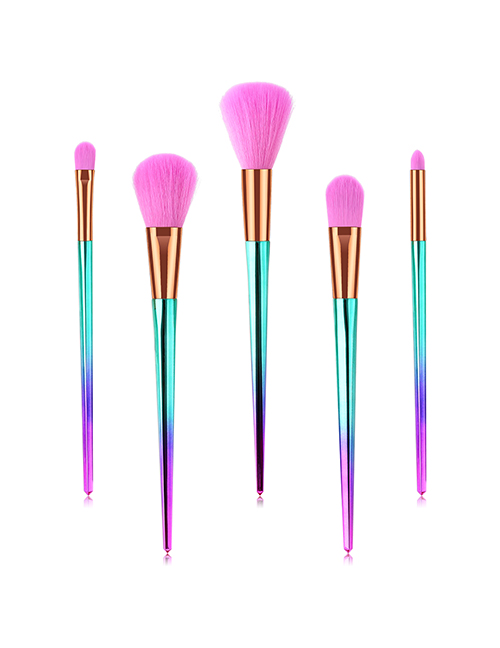 Fashion Pink Blue Gradient Set Of 5 Diamond-shaped Aluminum Tube Nylon Hair Makeup Brushes