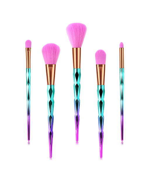 Fashion Pink Blue Gradient 5pcs Diamond Aluminum Tube Nylon Hair Makeup Brush Set