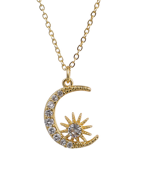 Fashion Golden Copper Inlaid Zircon Moon Sun Necklace