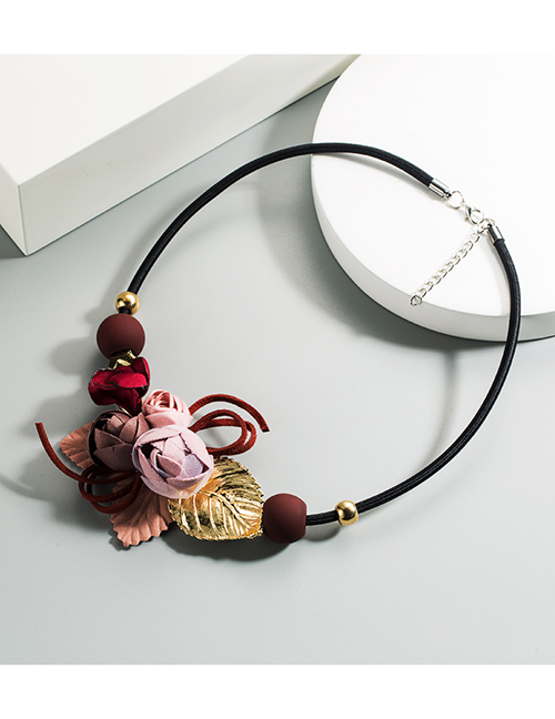 Fashion Pink Flower Resin Leather Cord Necklace