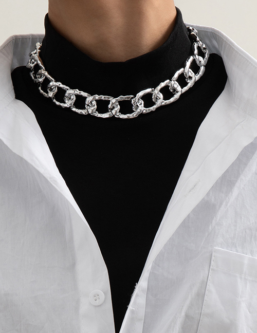 Fashion White K Single Layer Thick Chain Matte Ccb Buckle Necklace