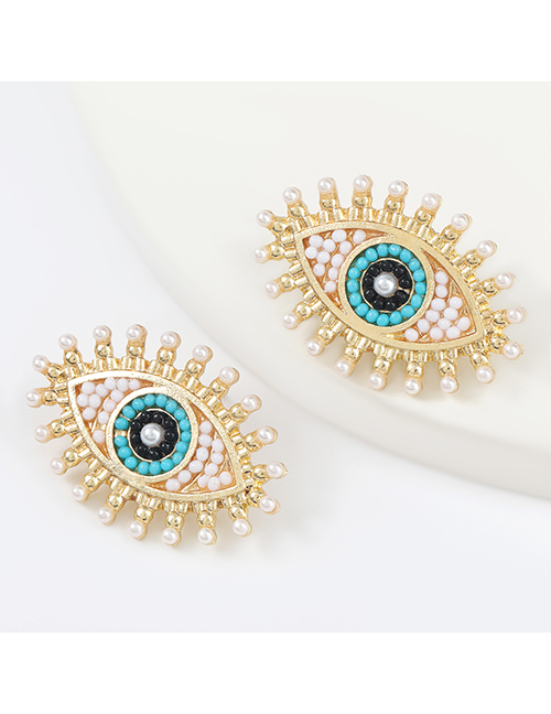 Fashion Blue Alloy Diamond Pearl Eye Earrings