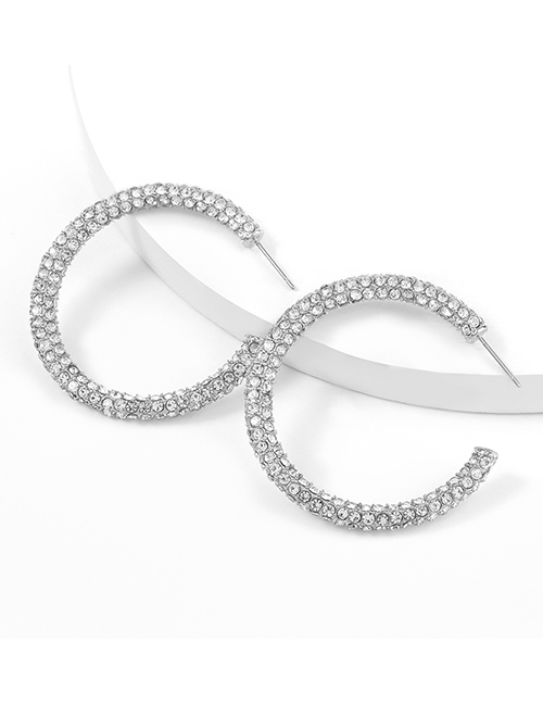 Fashion Silver Alloy Diamond C Shape Earrings