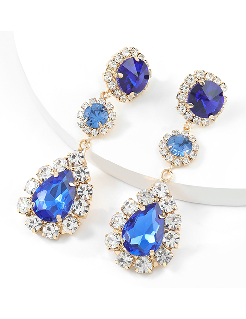 Fashion Blue Alloy Geometric Shaped Multilayer Earrings With Glass Diamonds