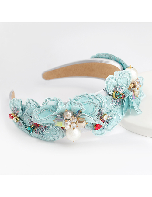 Fashion Blue Lace Flower Diamond Pearl Geometric Headband