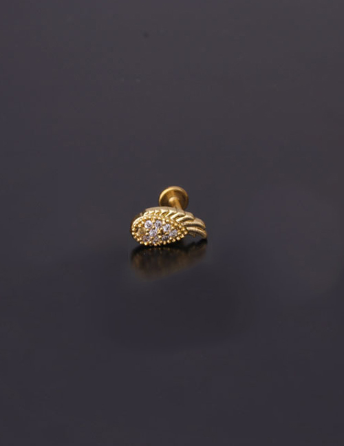 Fashion Gold 6# Stainless Steel Threaded Geometric Flat Bottom Micro-inlaid Zircon Lip Nail (1pcs)