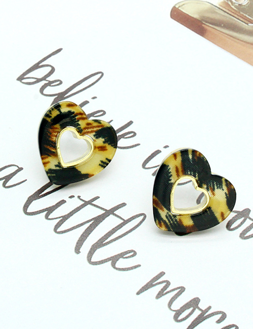 Fashion Love Love Hollow Resin Leopard Print Earrings