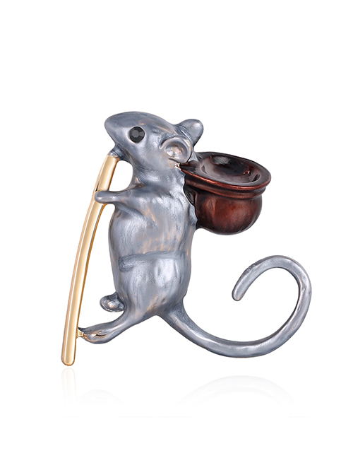 Fashion Gray Alloy Mouse Brooch