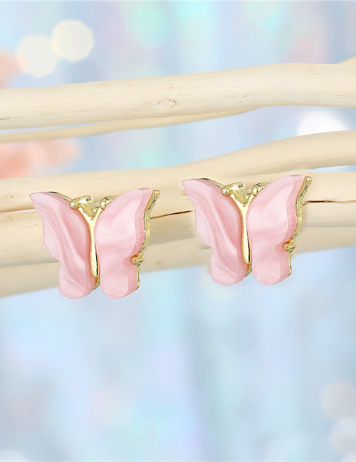 Fashion Pink Acrylic Butterfly Alloy Earrings