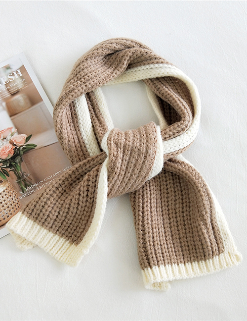 Fashion Lotus Root Starch Contrast Stitching Wool Knitted Scarf