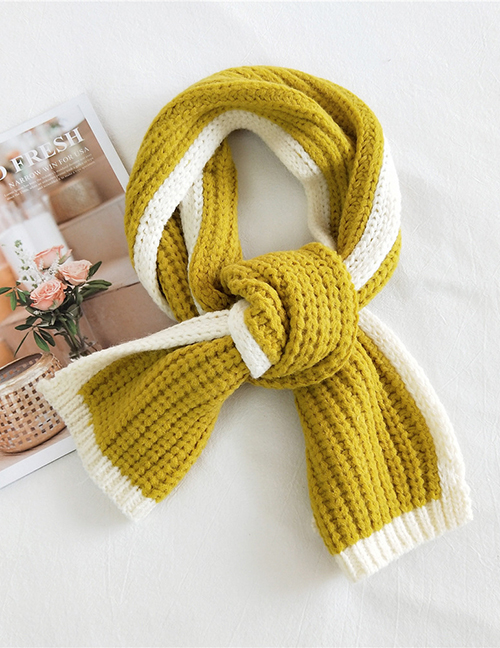 Fashion Yellow Contrast Stitching Wool Knitted Scarf