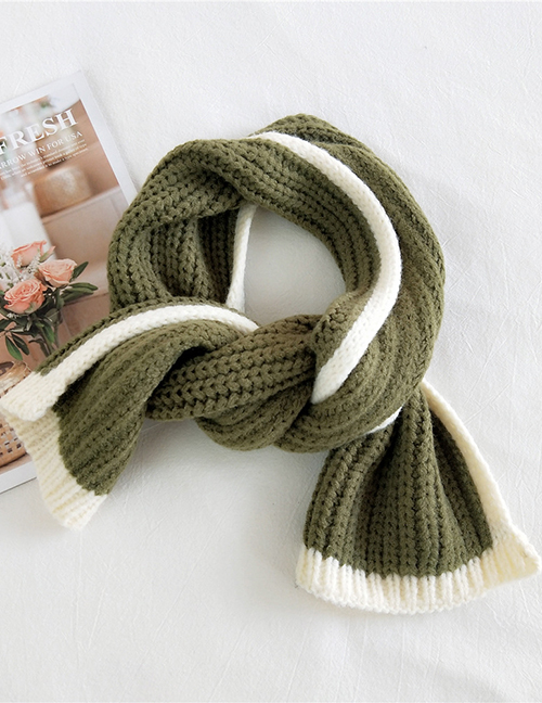 Fashion Green Contrast Stitching Wool Knitted Scarf