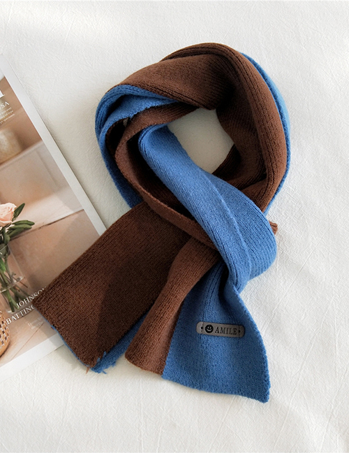 Fashion Caramel Blue Two-color Stitching Knitted Long Thick Double-sided Scarf