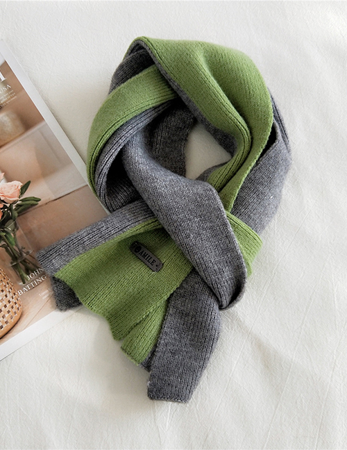 Fashion Green Gray Two-color Stitching Knitted Long Thick Double-sided Scarf