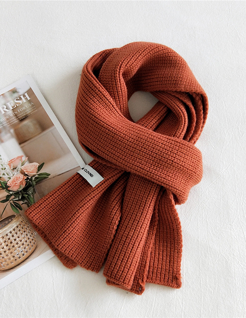 Fashion Orange Solid Color Double-sided Knitted Long Thick Letter Logo Scarf