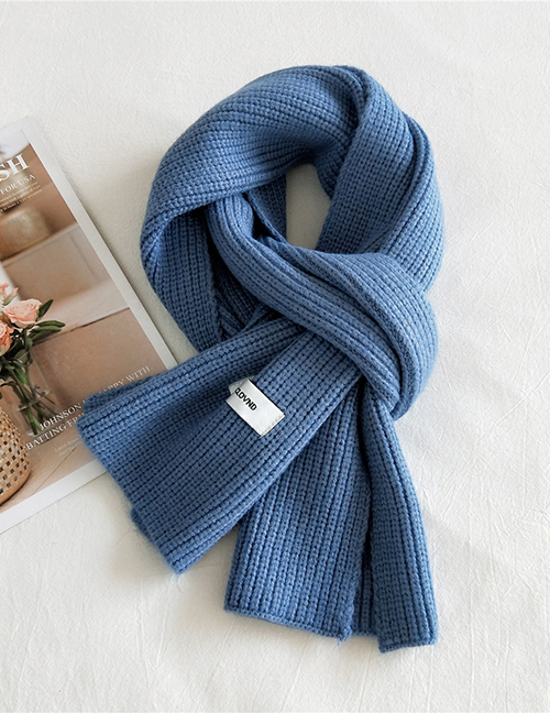 Fashion Blue Solid Color Double-sided Knitted Long Thick Letter Logo Scarf