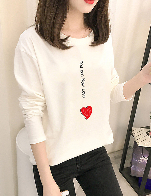 Fashion Youcan Now Love Printed Long-sleeved Round Neck T-shirt
