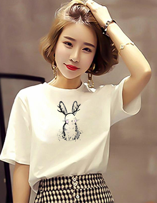 Fashion Bunny Printed Crew Neck Plus Size Short-sleeved Top