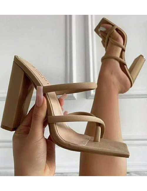 Fashion Khaki High Heel Slip-on Sandals