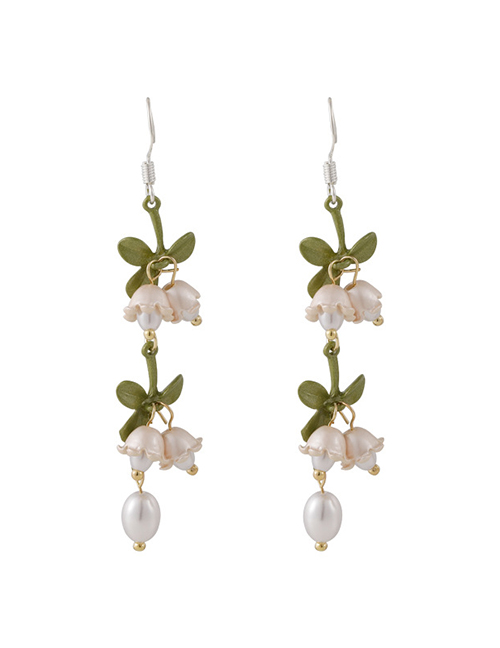 Fashion Silver Lily Of The Valley Pearl Tassel Earrings