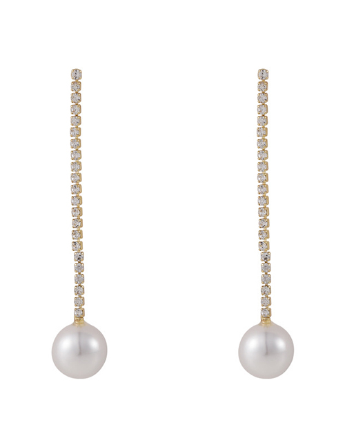 Fashion Gold Alloy Pearl Tassel Chain Earrings