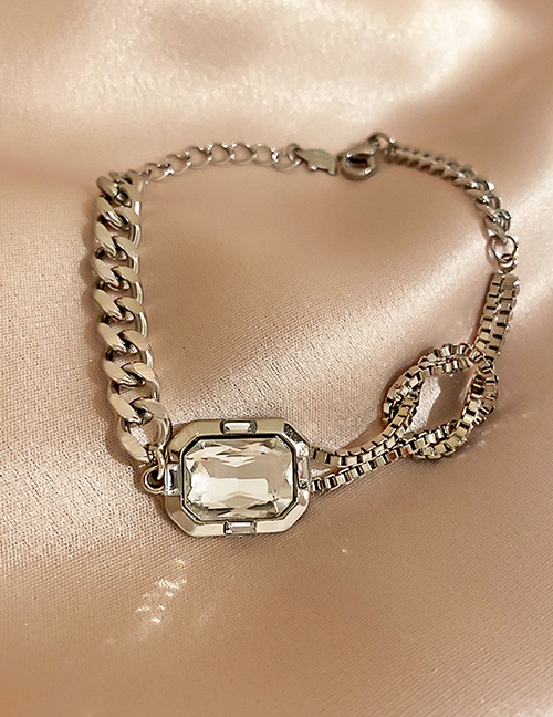 Fashion Silver Diamond-studded Geometric Chain Stitching Bracelet