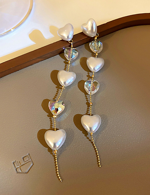 Fashion White Crystal Pearl Rice Bead Tassel Earrings