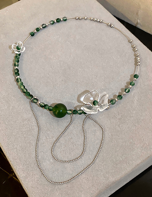 Fashion Green Acrylic Flower Crystal Beaded Collar