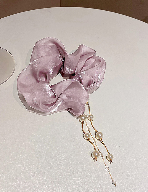 Fashion Purple Gauze Pearl Crystal Tassel Hair Tie