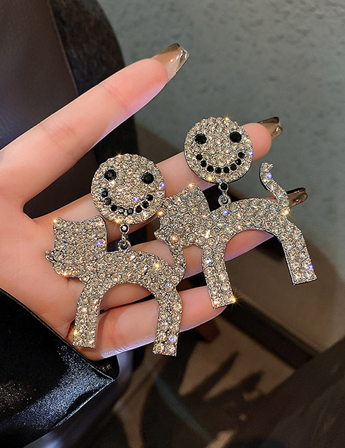 Fashion Silver Diamond Smiley Puppy Earrings