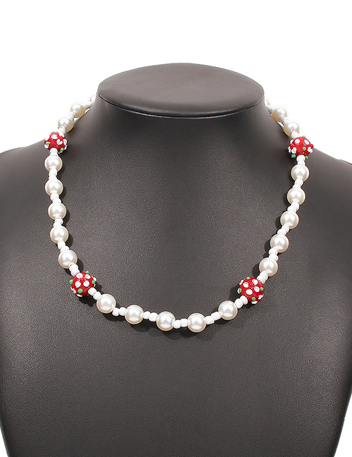 Fashion Red Flower Ball Alloy Pearl Rice Bead Necklace