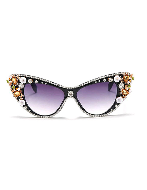 Fashion Gold Colorful Rhinestone Cat Eye Sunglasses