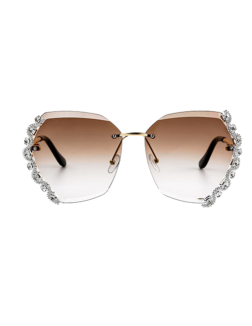 Fashion Tea Slices Trimmed Point Drill Sunglasses